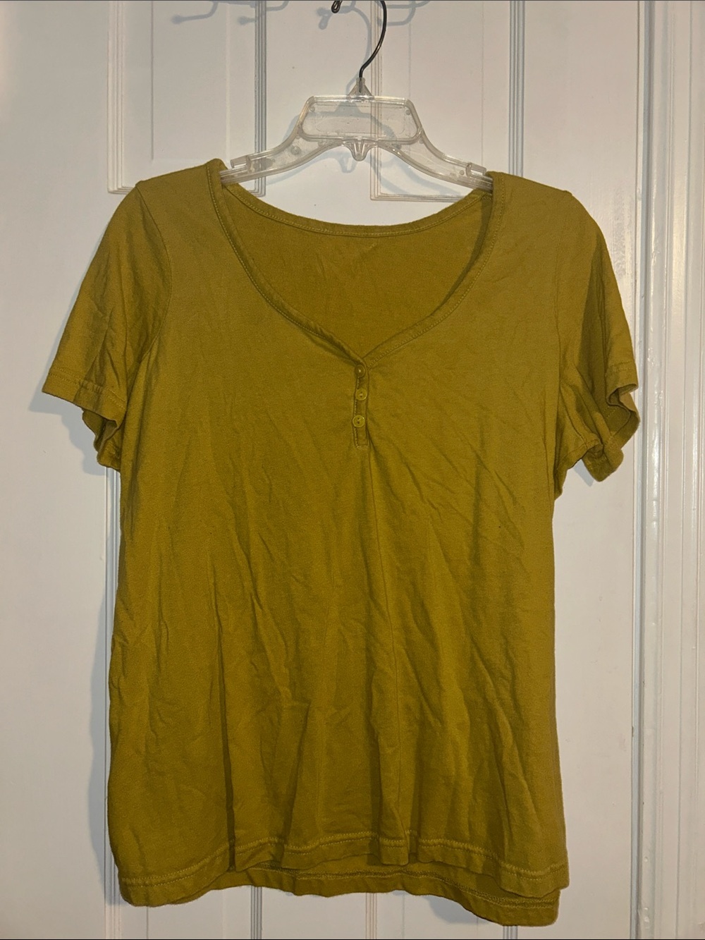 Women’s Short Sleeve Henley Tee - Mustard Yellow